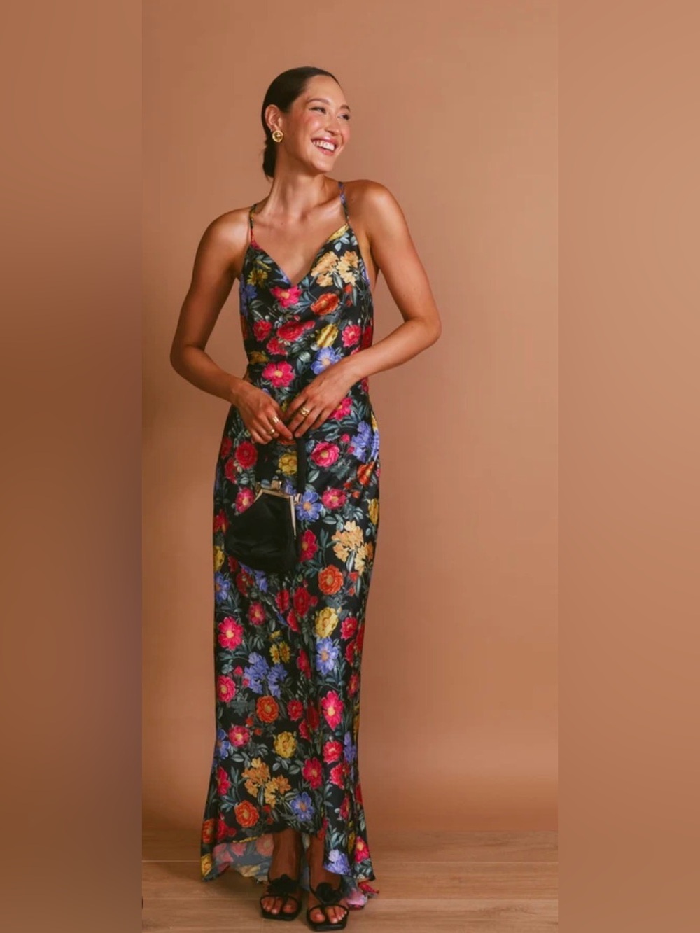 MuMu Hailey Slip Dress Floral with Black M